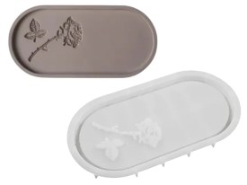 Molde silicona bandeja oval chica rosa con hoja